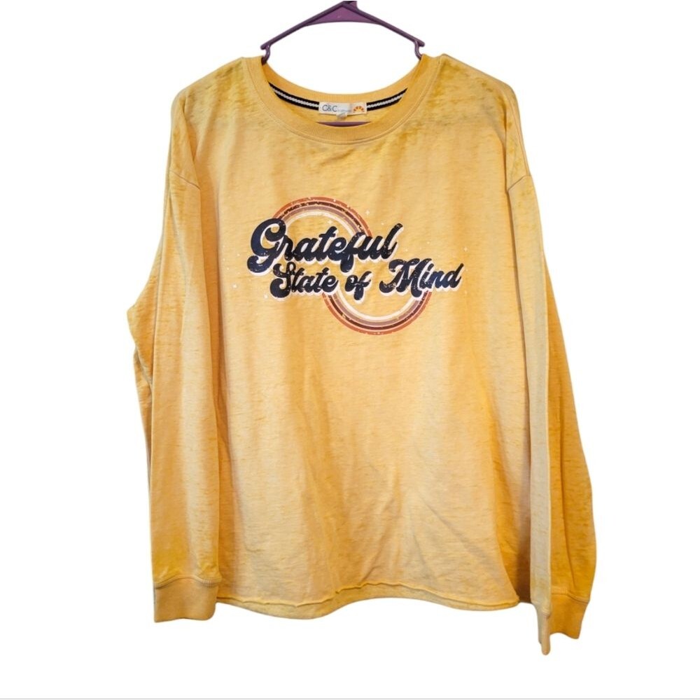C&C California Yellow "Grateful State of Mind" Graphic Burnout Long Sleeve Top L